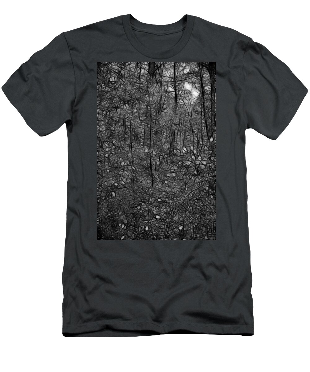 Thoreau T-Shirt featuring the photograph Thoreau Woods Black and White by Lawrence Christopher