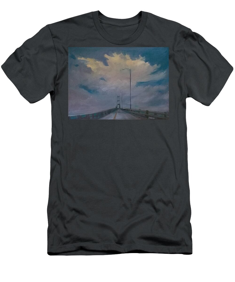 Cloud T-Shirt featuring the painting Thousand Island Bridge Storm Brewing by Cheryl LaBahn Simeone