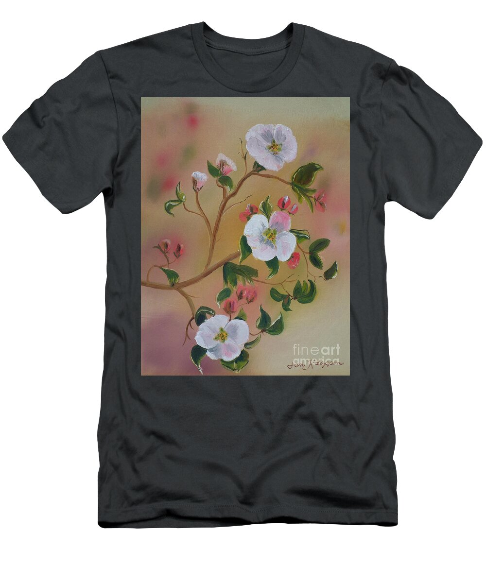 Apple Blossoms T-Shirt featuring the painting Three Blooms - Apple Orchard - Ellijay by Jan Dappen