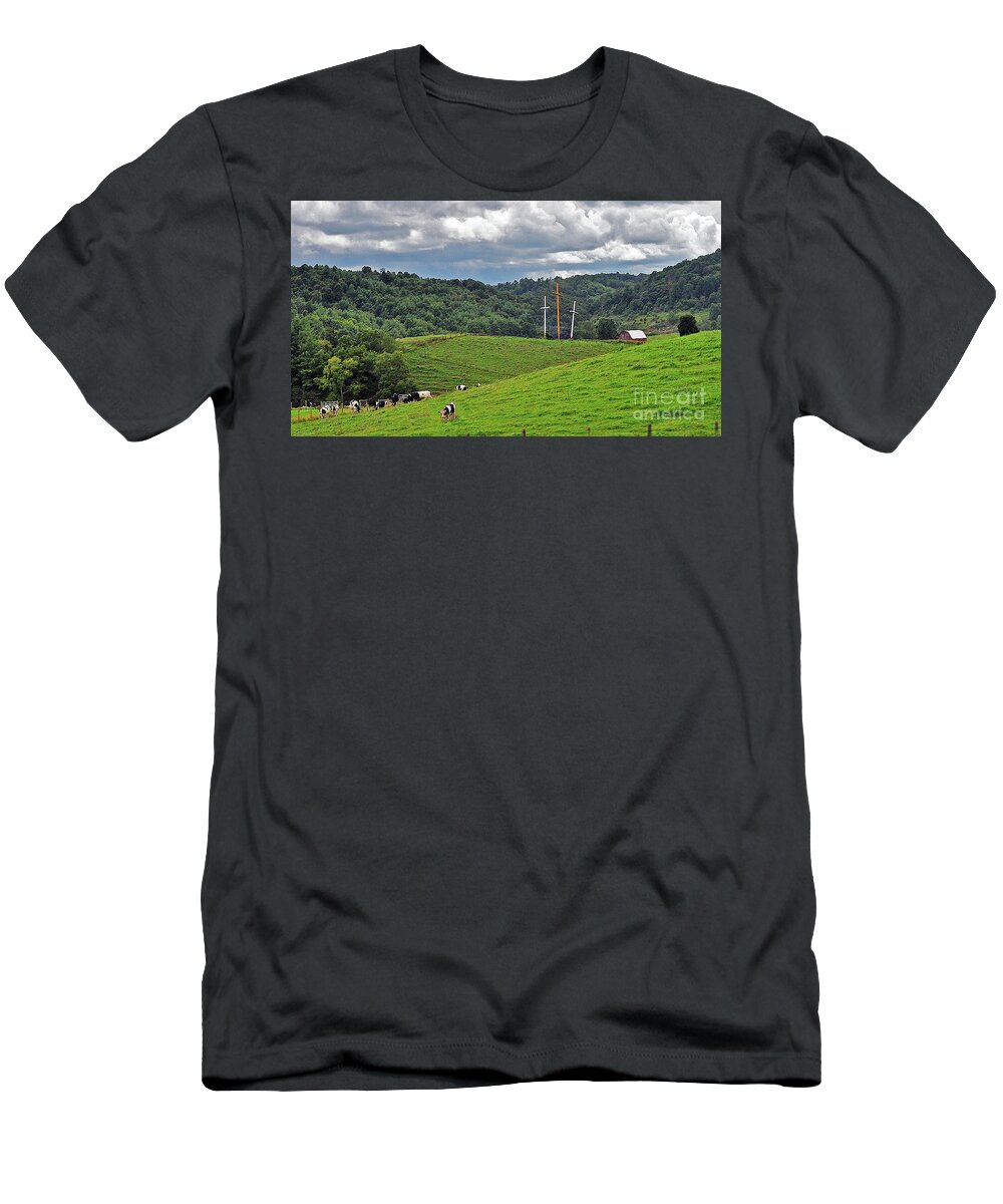 Three Crosses T-Shirt featuring the photograph Three Crosses on The Farm by Lydia Holly