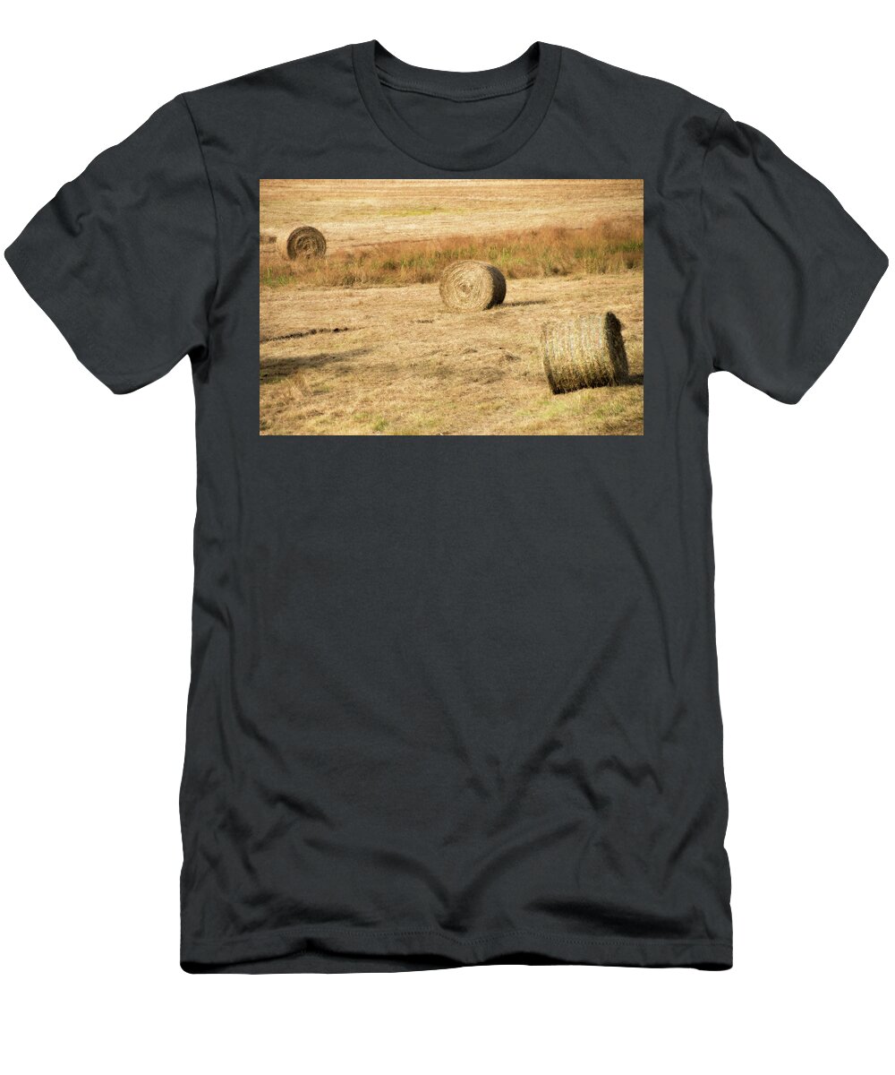 Hay Bales T-Shirt featuring the photograph Three Hay Balls - by Julie Weber