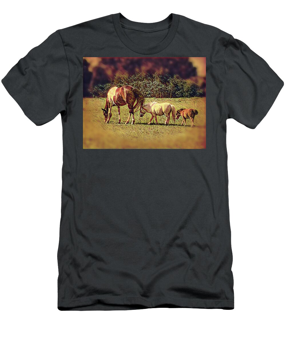 Horses T-Shirt featuring the photograph Three in a Row by Doris Aguirre