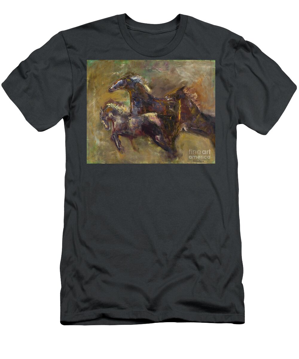 Horses T-Shirt featuring the painting Three Set Free by Frances Marino