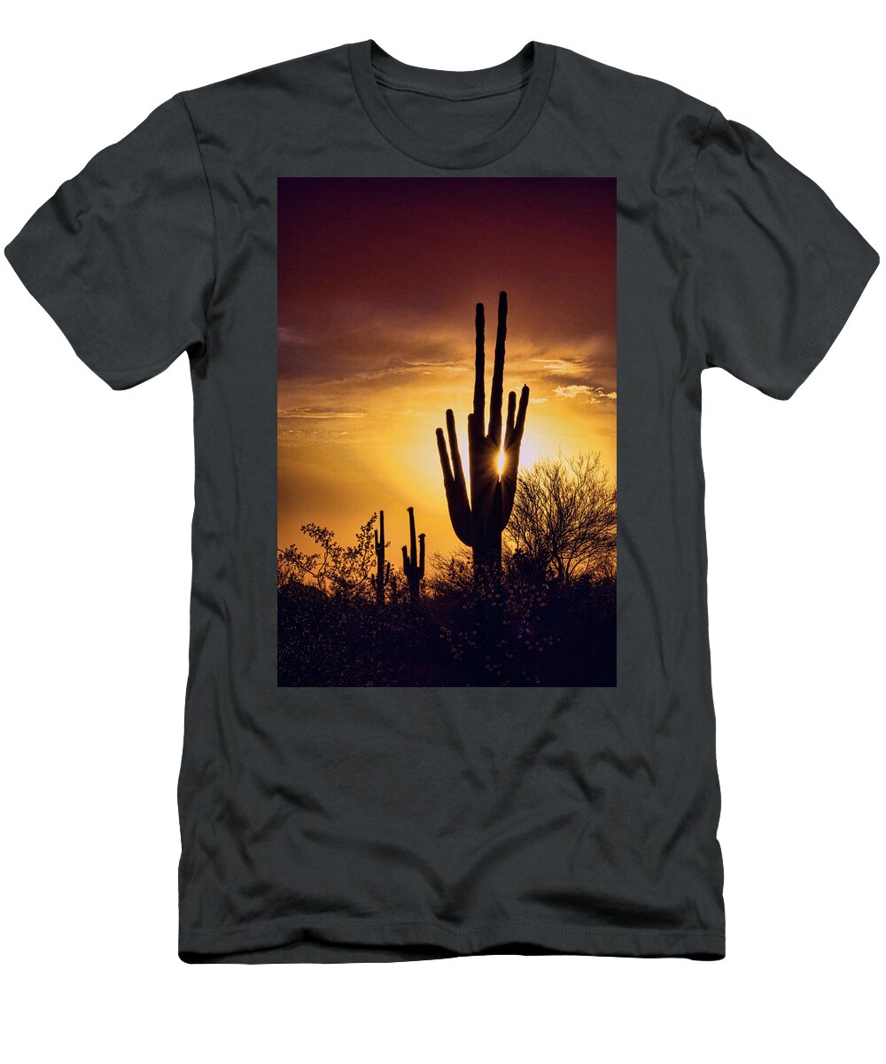 Saguaro Sunset T-Shirt featuring the photograph Through the Arms of the Saguaro by Saija Lehtonen