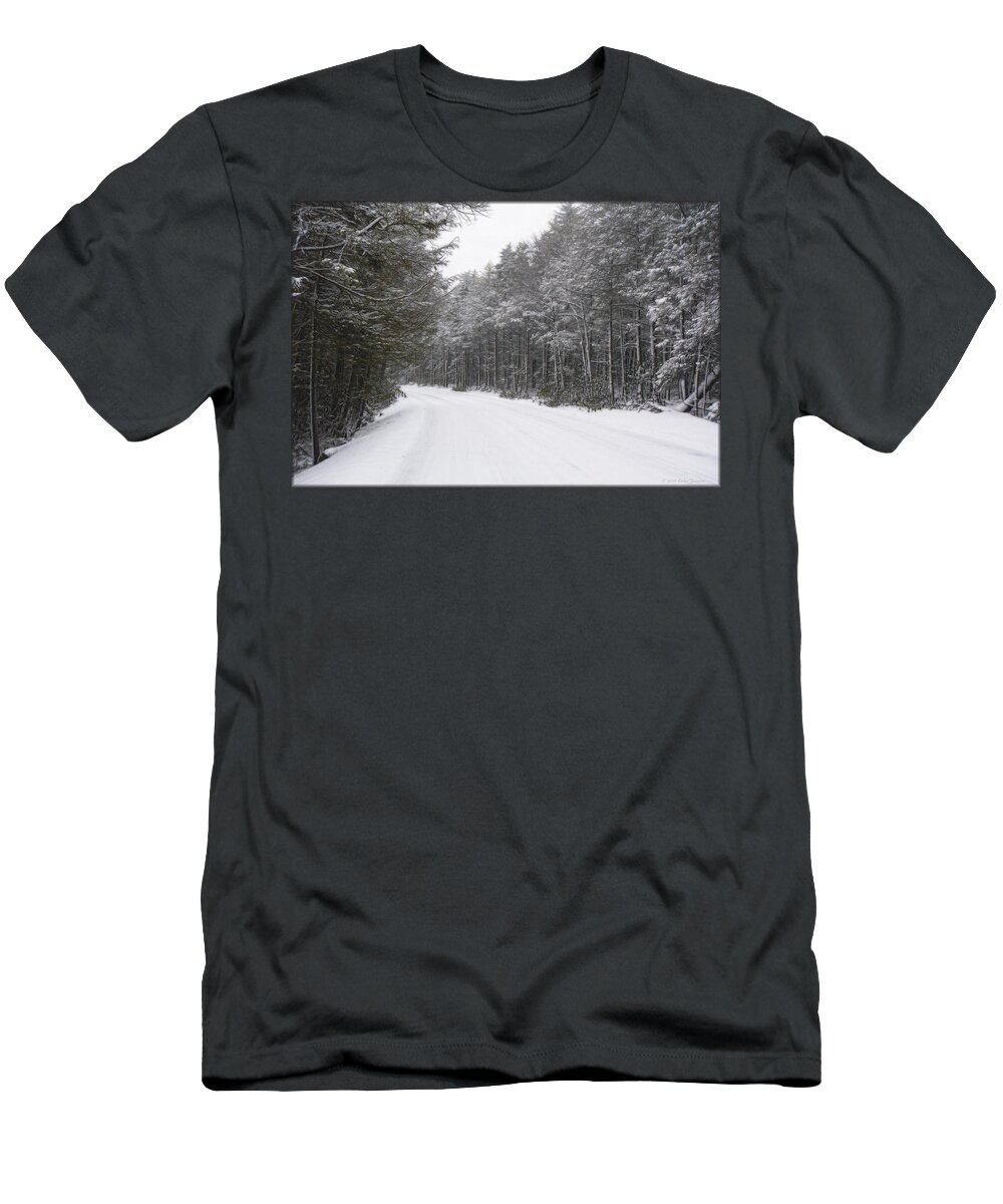 Snow T-Shirt featuring the photograph Thru the woods by Erika Fawcett