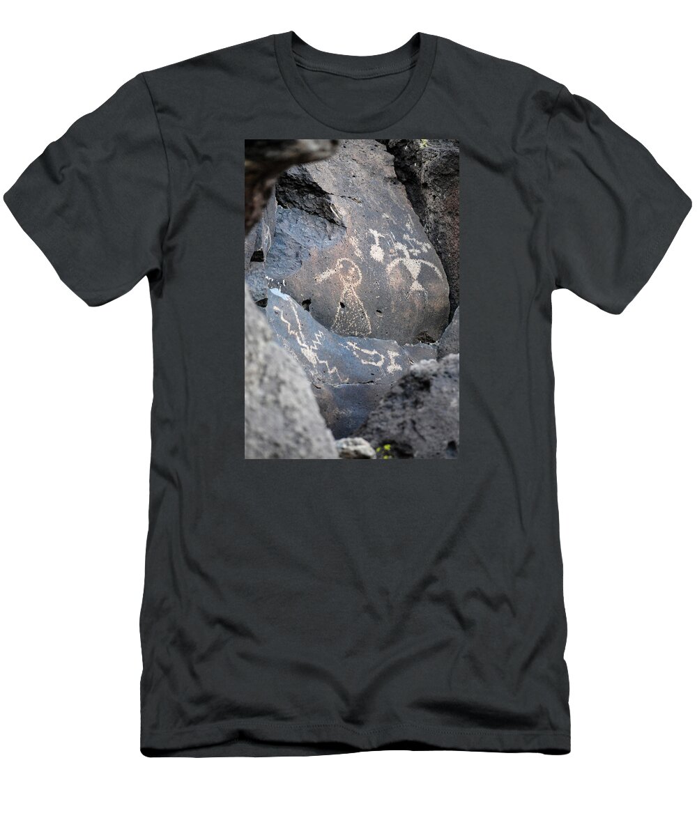 Petroglyphs T-Shirt featuring the photograph Thunderbird with Girl in Calico Dress by Glory Ann Penington