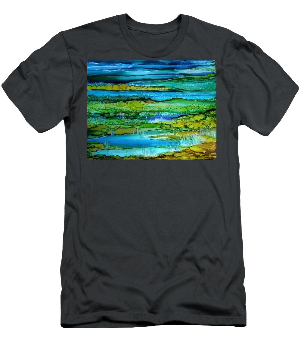 Alcohol Ink Prints T-Shirt featuring the painting Tidal Pools by Betsy Carlson Cross