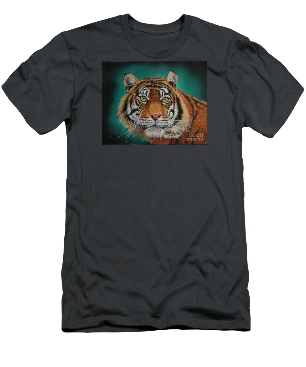 Tiger T-Shirt featuring the painting Tiger Portrait......Amur Tiger by Bob Williams