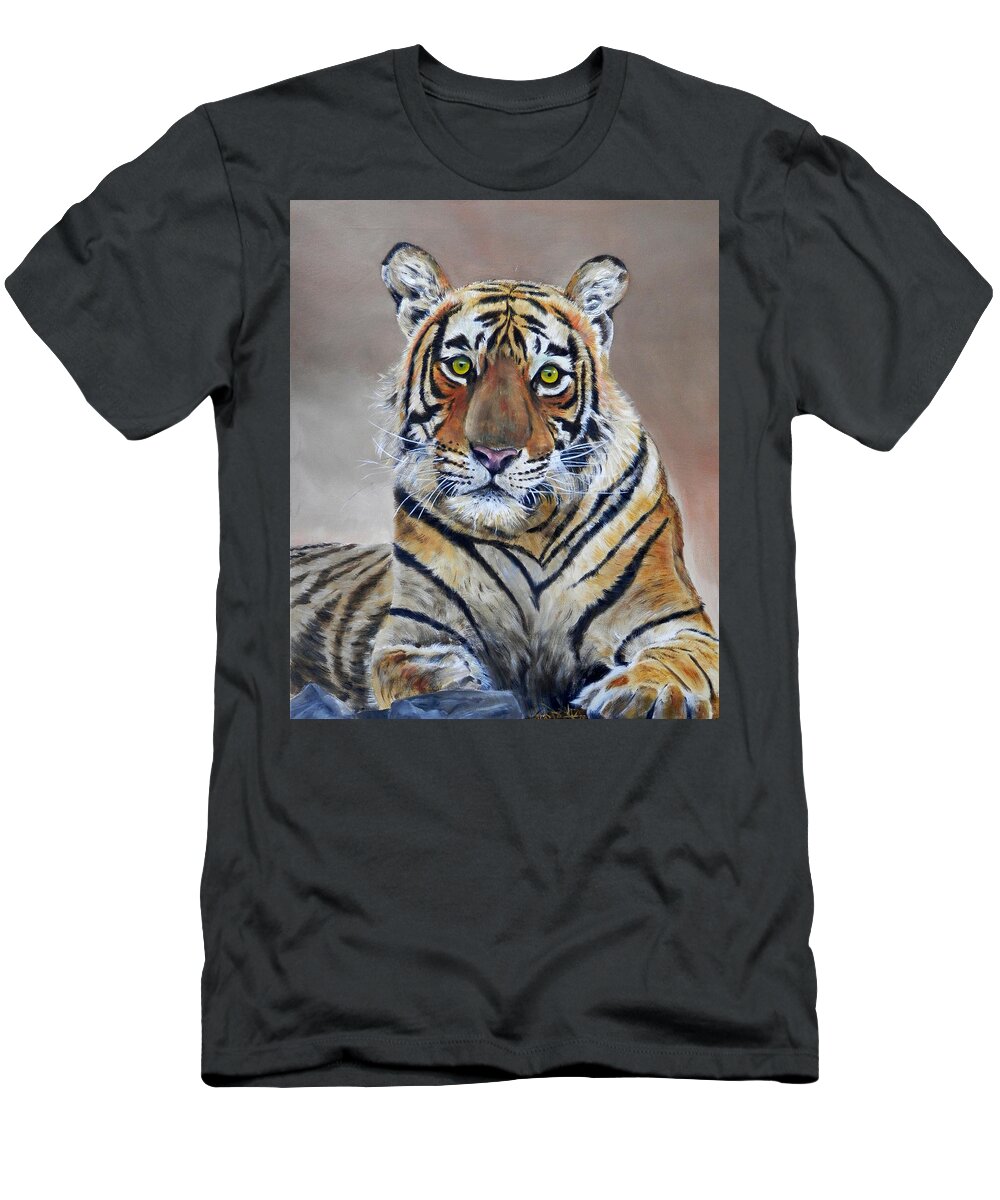 Tiger T-Shirt featuring the painting Tiger portrait by John Neeve