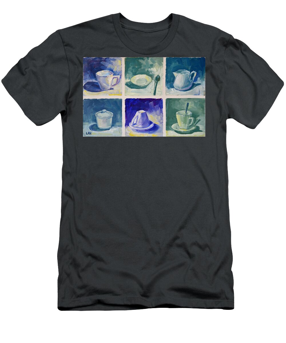 Ceramics T-Shirt featuring the painting Time for Coffee by Ningning Li