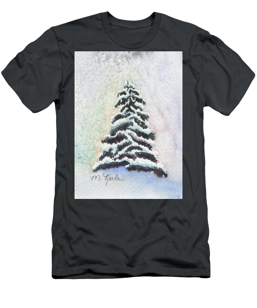 Winter T-Shirt featuring the painting Tiny Snowy Tree by Marsha Karle