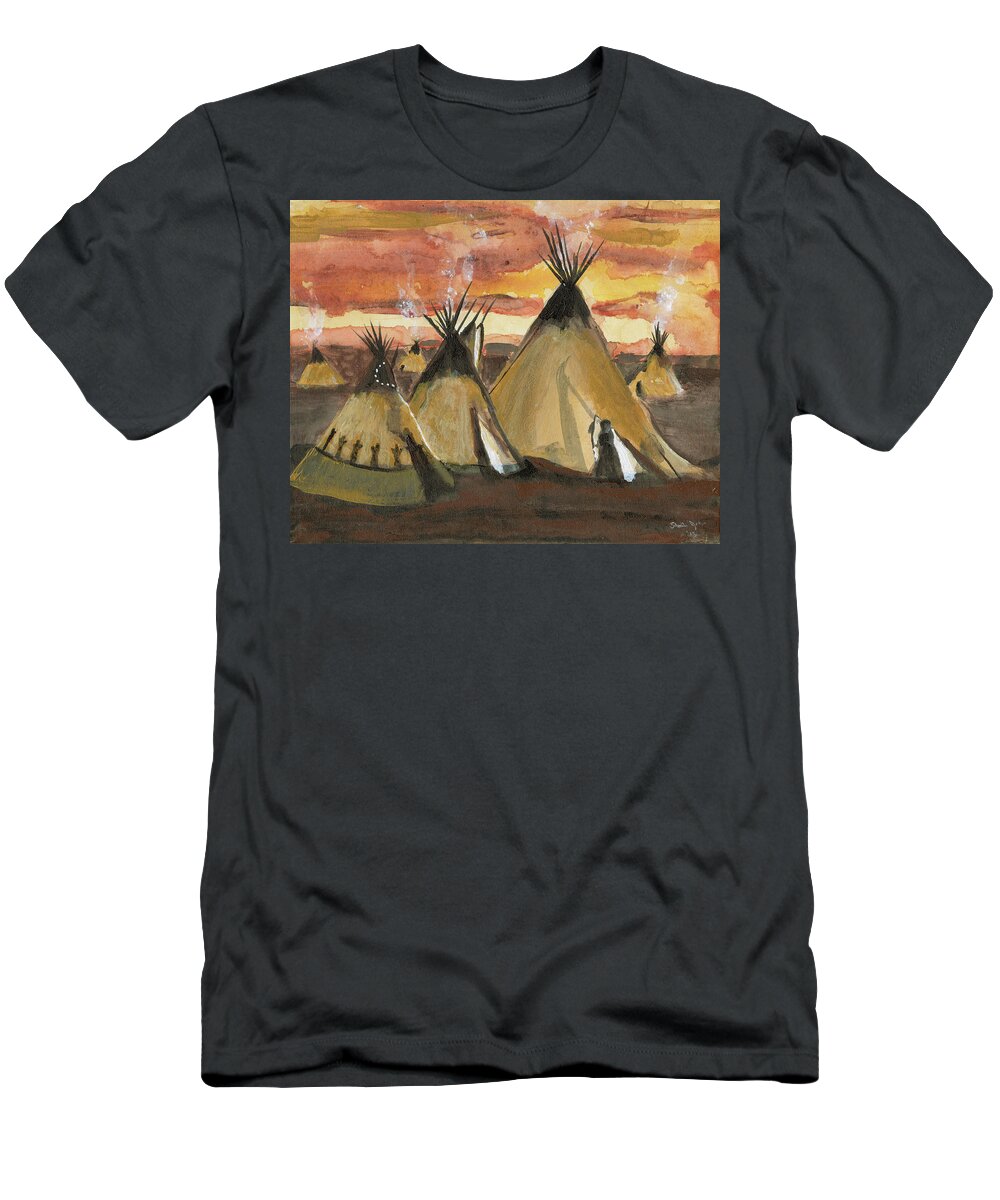 Tepee T-Shirt featuring the painting Tepee Village by Sheila Johns