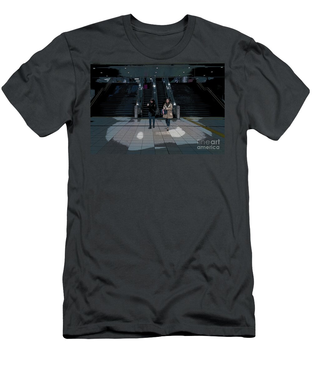 Escalator T-Shirt featuring the photograph Tokyo Metro, Japan Poster by Perry Rodriguez