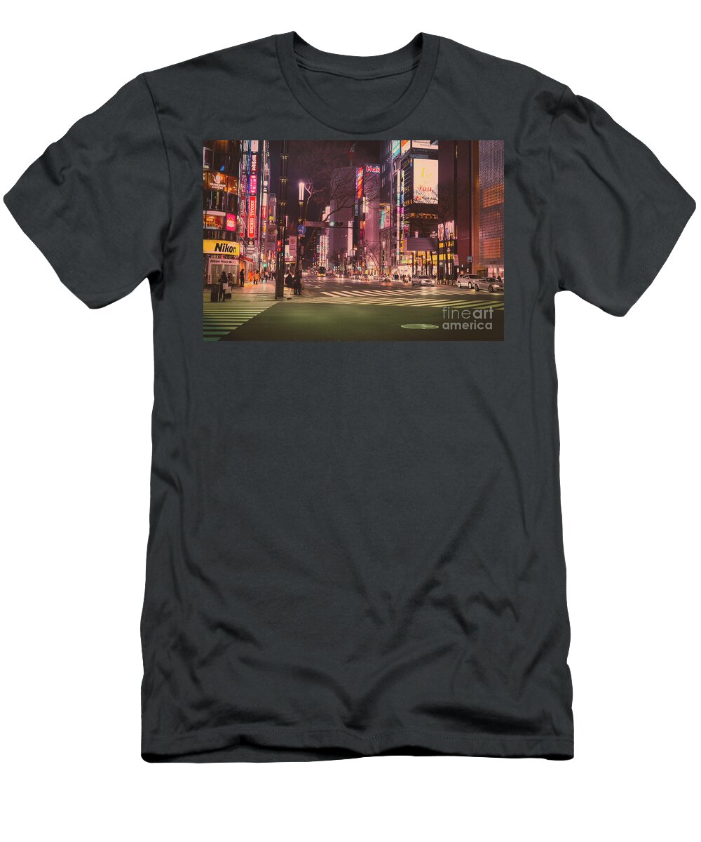 Tokyo T-Shirt featuring the photograph Tokyo Street at Night, Japan by Perry Rodriguez