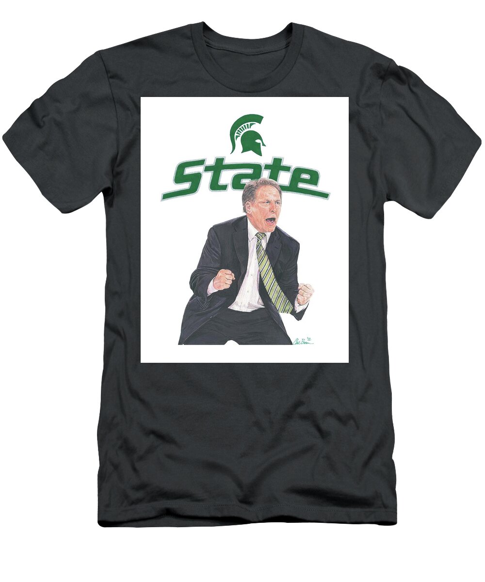 Michigan State Spartans T-Shirt featuring the drawing Tom Izzo by Chris Brown