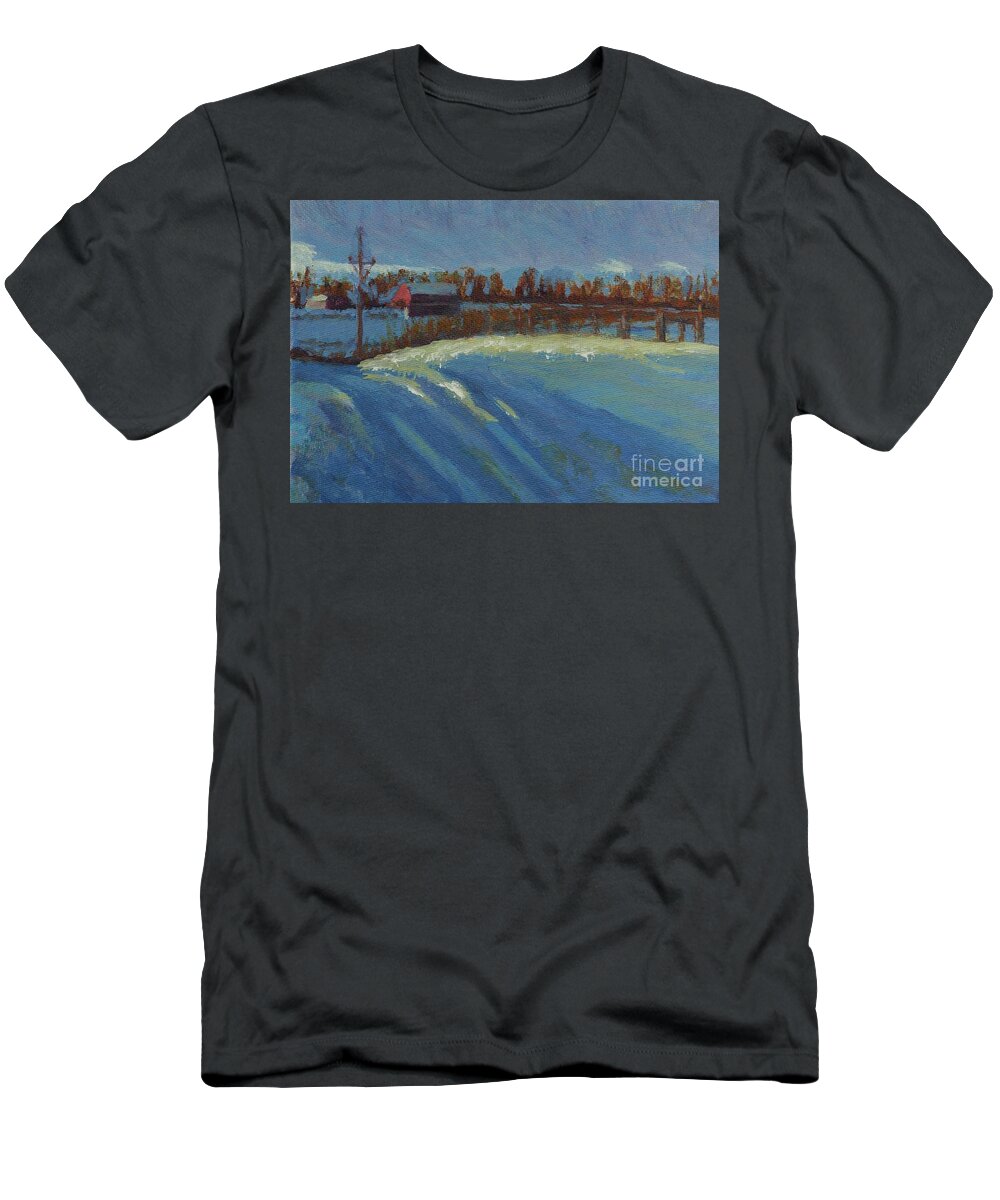 Snow T-Shirt featuring the painting Tracks in the Snow by Laura Toth