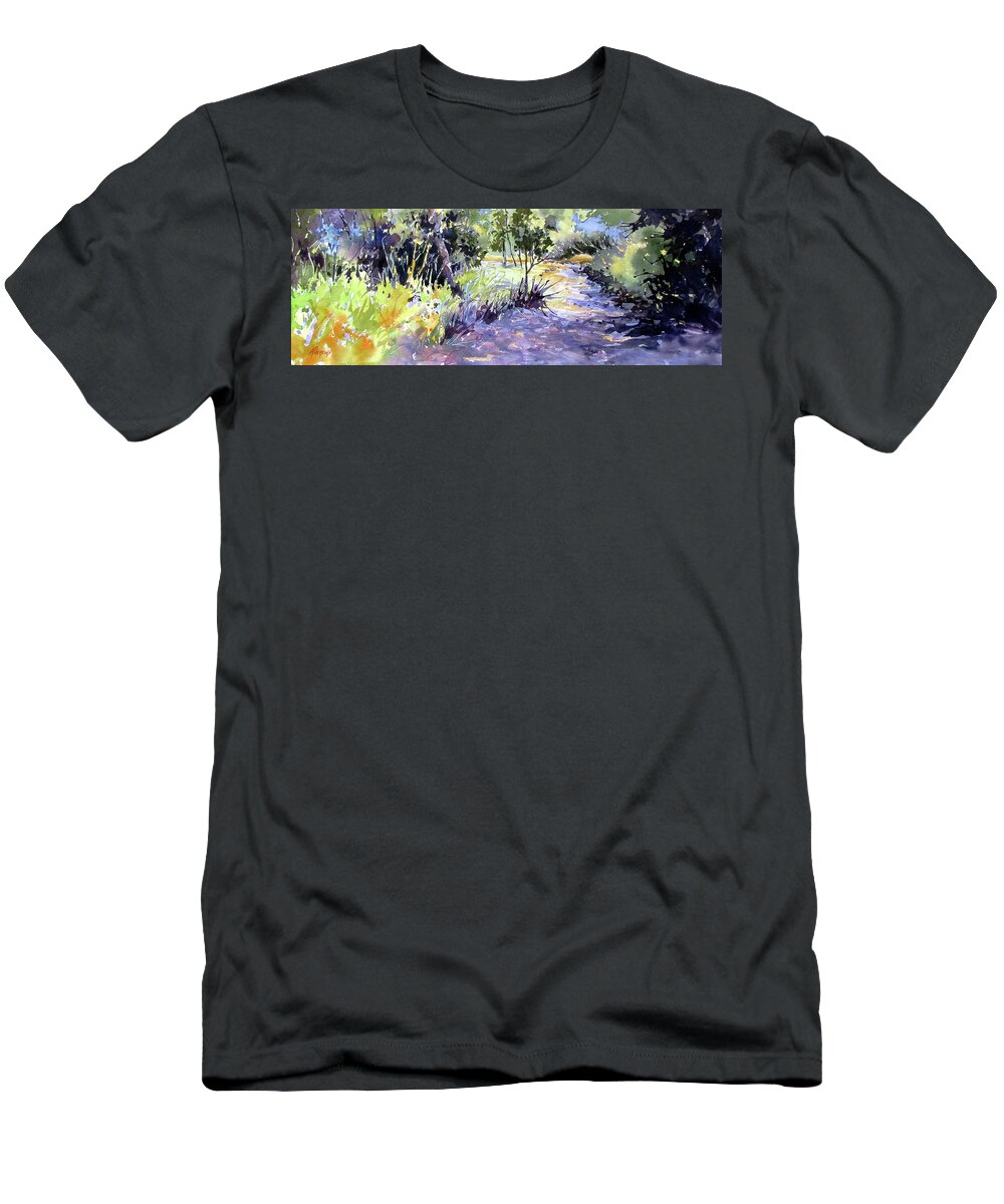 Landscape T-Shirt featuring the painting Trail Shadows by Rae Andrews