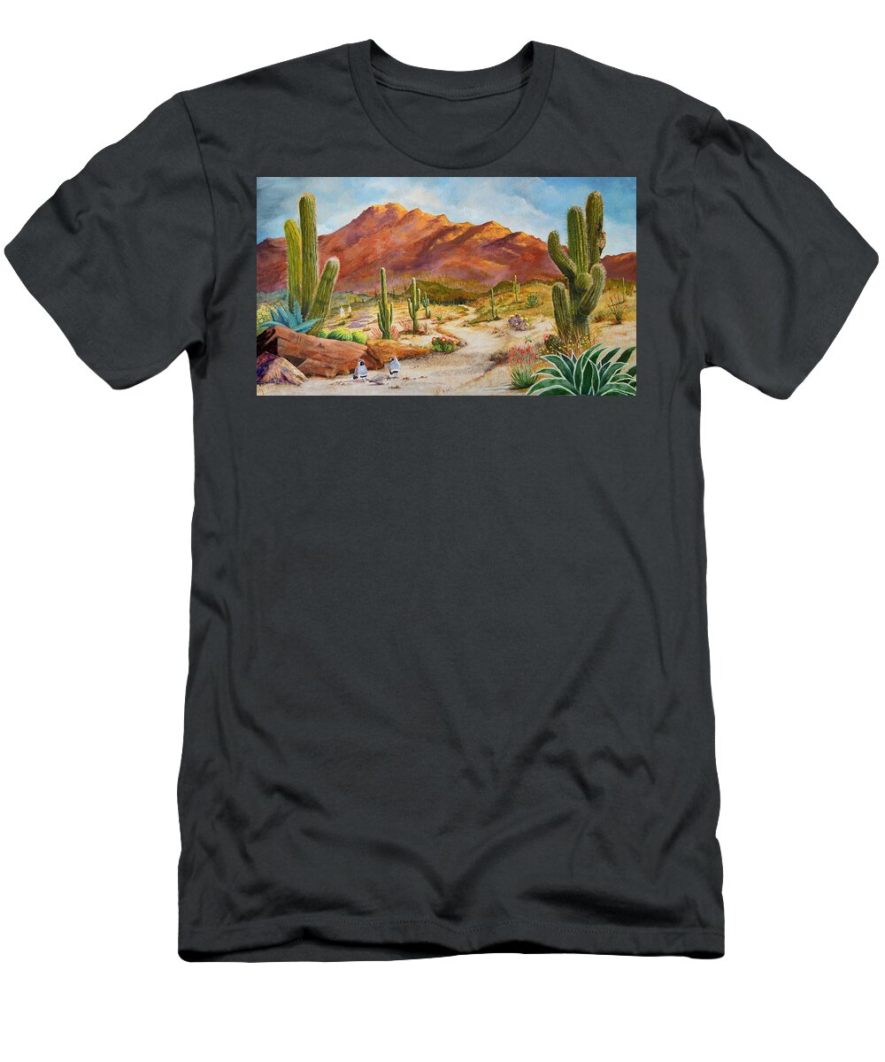 Desert Scene T-Shirt featuring the painting Trail To The San Tans by Marilyn Smith