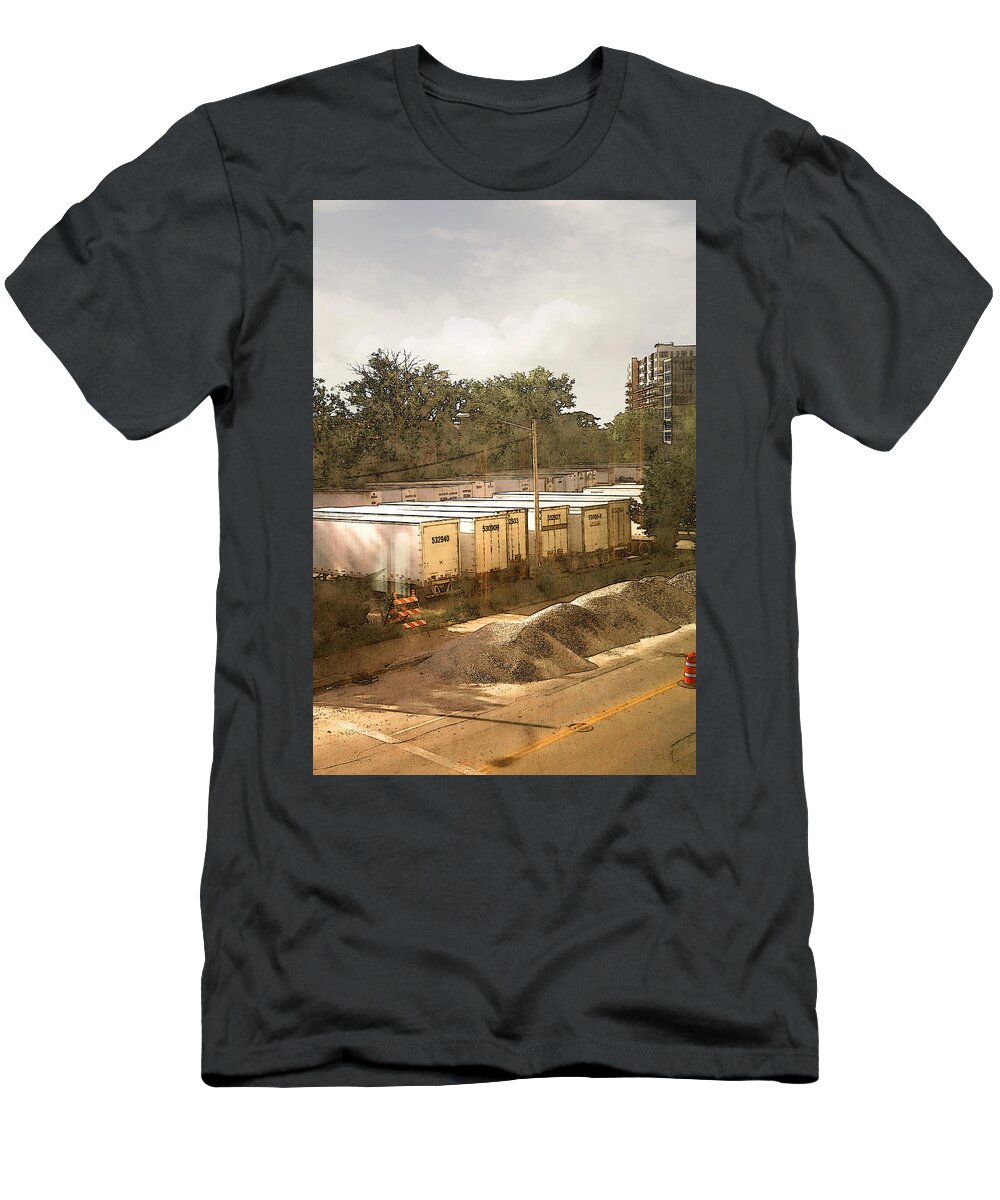 Milwaukee T-Shirt featuring the digital art Trailers on Plankinton by David Blank