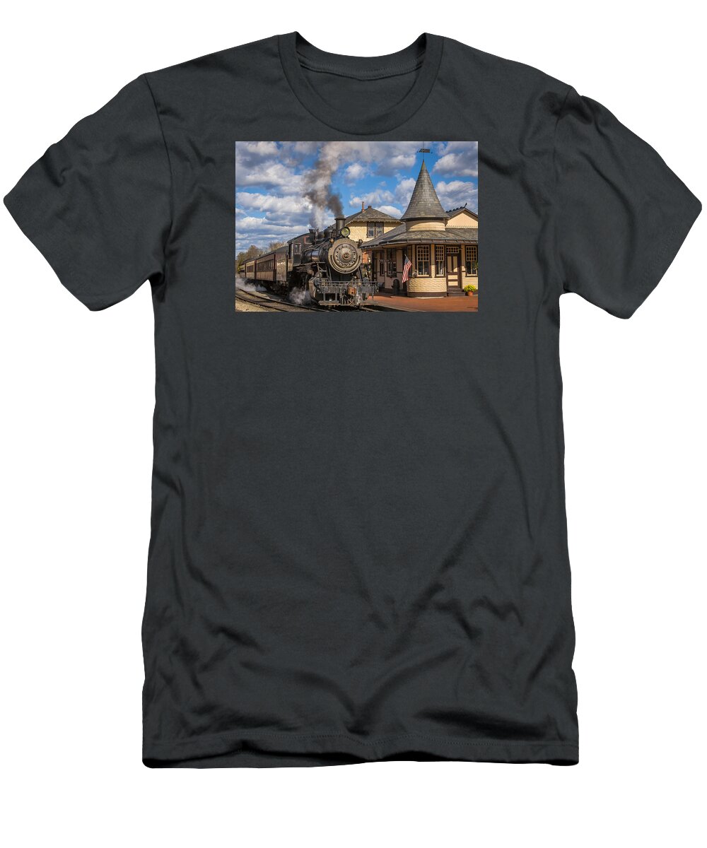 Steam T-Shirt featuring the photograph Train Station in New Hope by Kevin Giannini