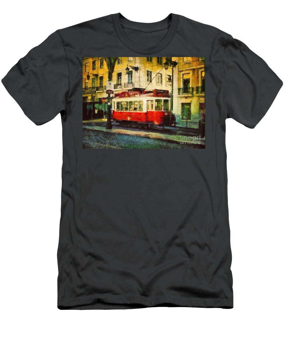 Painting T-Shirt featuring the painting Tram in Lisbon by Dimitar Hristov