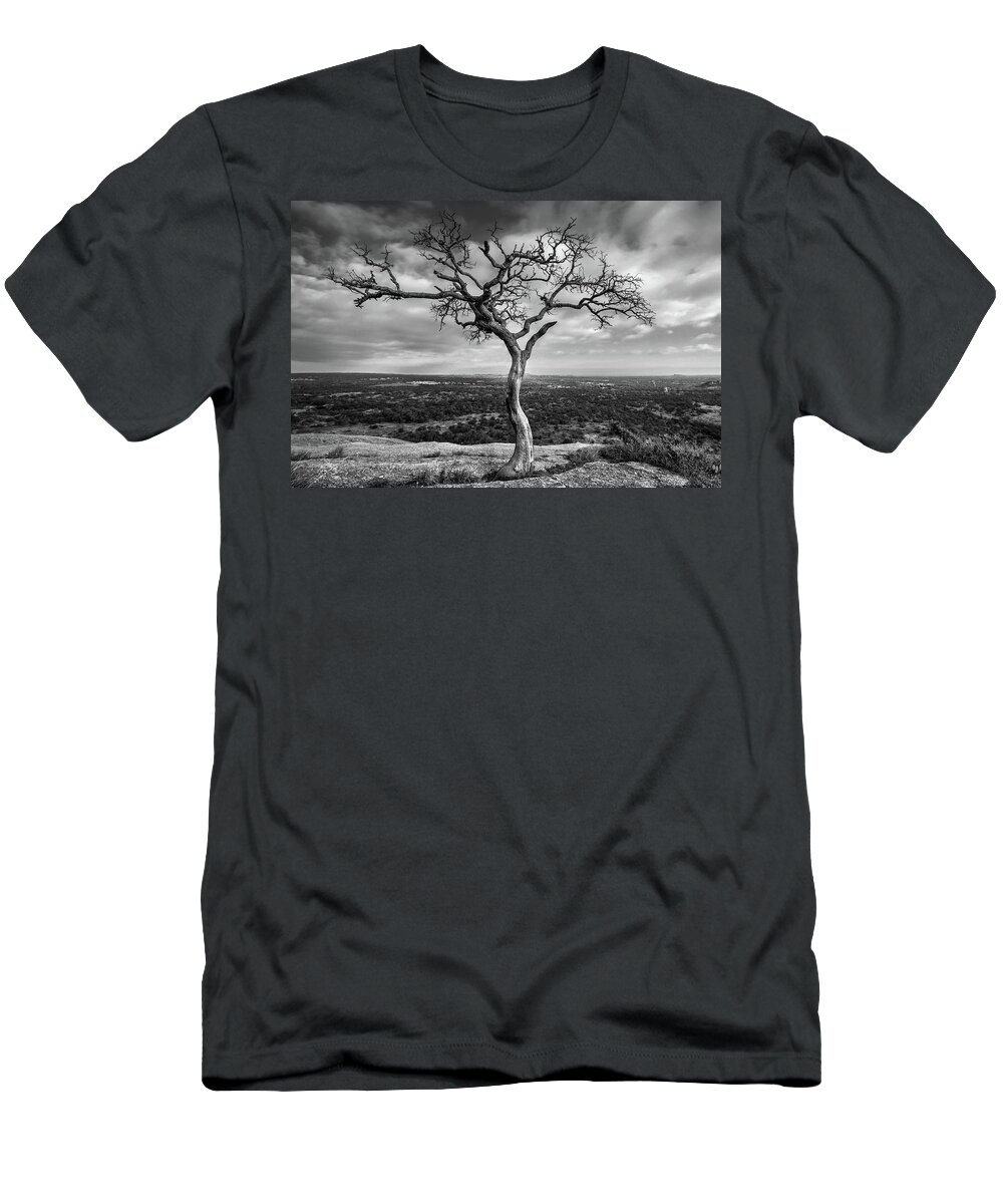 Tree T-Shirt featuring the photograph Tree On Enchanted Rock in Black And White by Todd Aaron