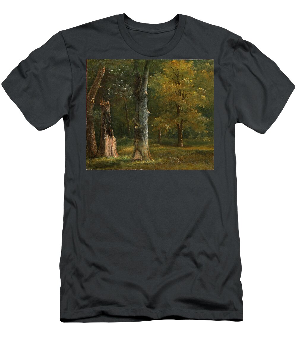 Achille Etna Michallon T-Shirt featuring the painting Trees in the Bois de Boulogne. Paris by Achille Etna Michallon