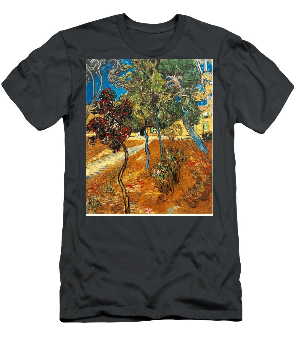 Vincent Van Gogh T-Shirt featuring the painting Trees In The Garden Of The Asylum by MotionAge Designs