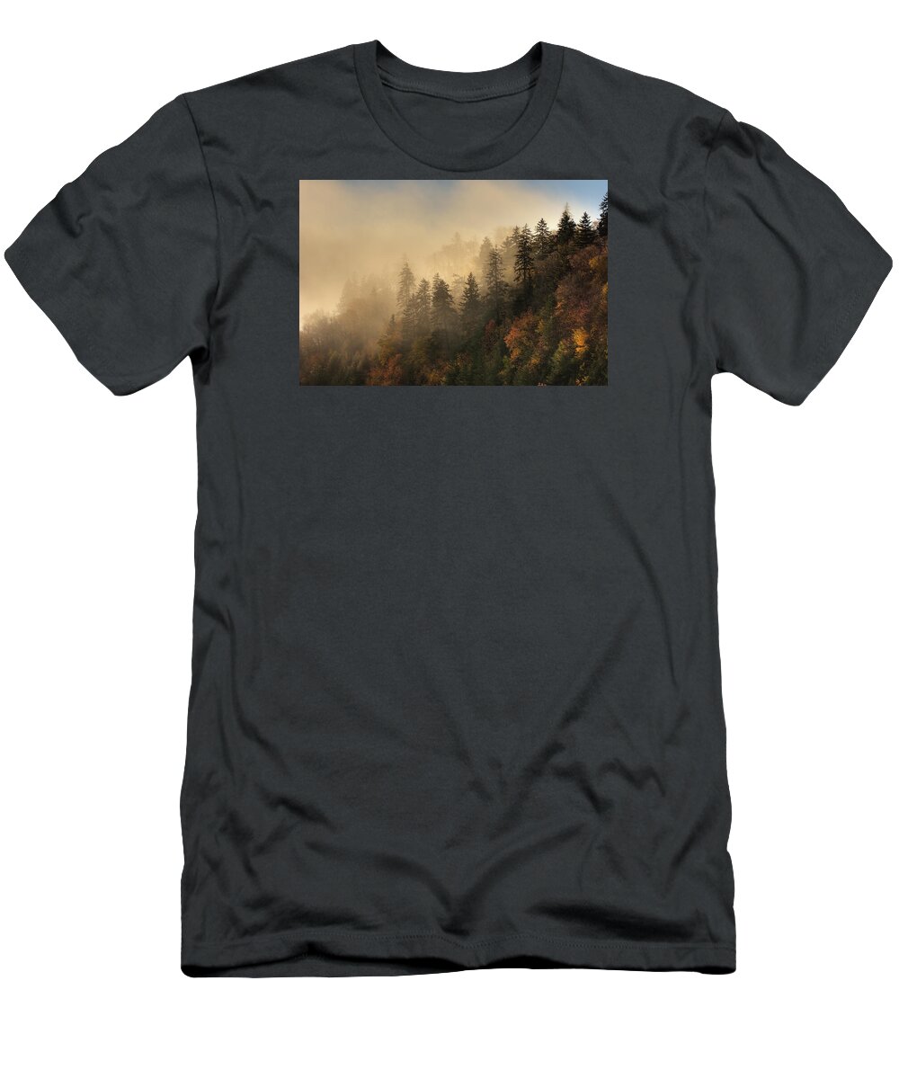 Great Smoky National Park T-Shirt featuring the photograph Trees in the Mist by Harold Stinnette