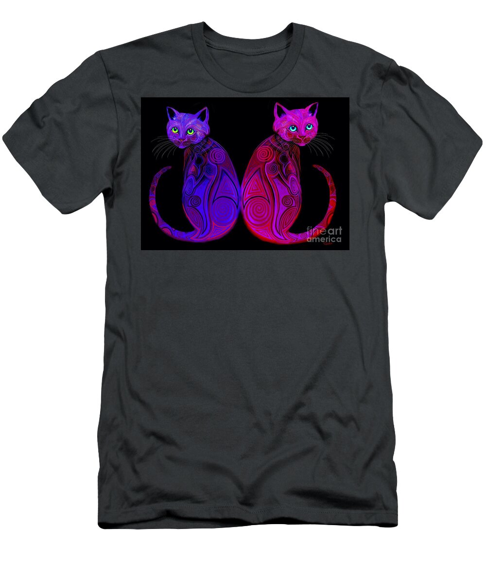 Cats T-Shirt featuring the digital art Tribal Cats by Nick Gustafson