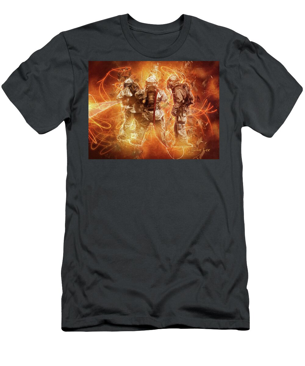 Firefighter T-Shirt featuring the digital art Tribute to America's Firefighters 1 by Dave Lee