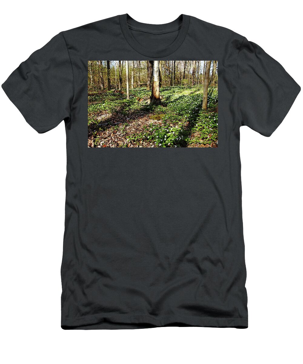 Trilliums T-Shirt featuring the photograph Trilliums Galore by Debbie Oppermann