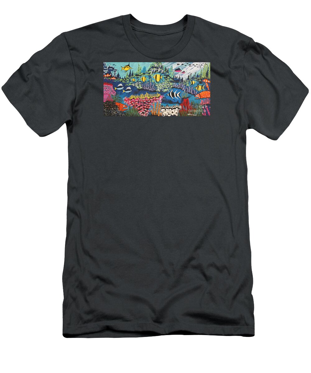 Tropical T-Shirt featuring the painting Tropical Fish Colors by Jeffrey Koss