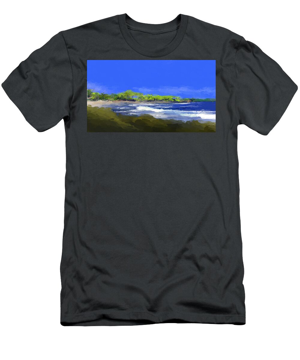 Anthony Fishburne T-Shirt featuring the mixed media Tropical island coast by Anthony Fishburne