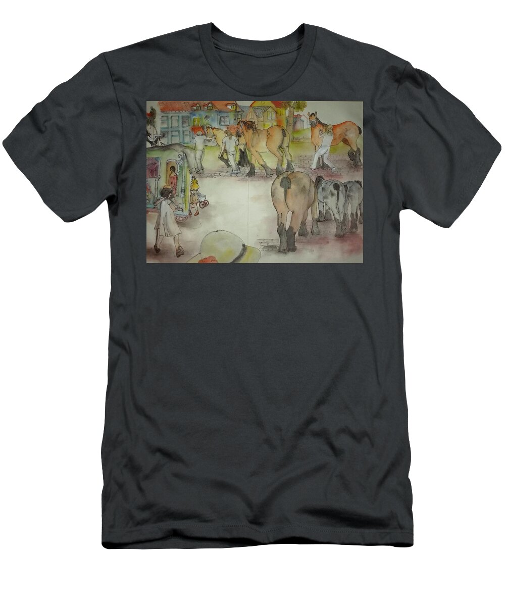 The Netherlands. Cityscape. Equine. Figures . Horse Auction. Livestock. Children T-Shirt featuring the painting Tulips clogs and windmills albumthe Netherlands. Cityscape, annual by Debbi Saccomanno Chan