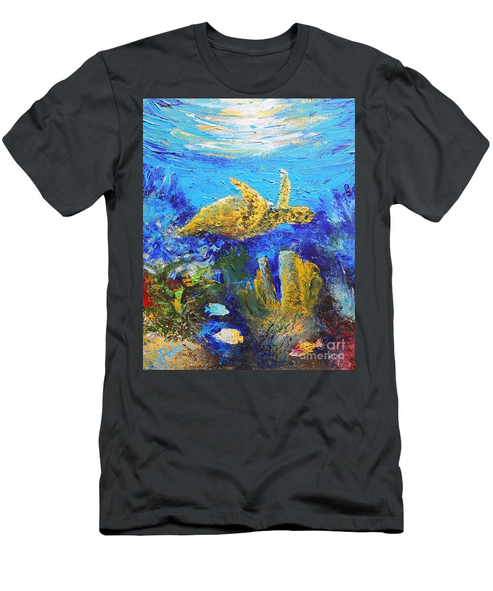 Turtle T-Shirt featuring the painting Turtle Reef by Jerome Wilson