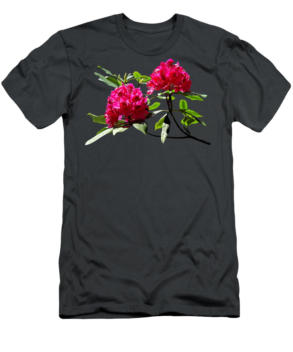 Rhododentron T-Shirt featuring the photograph Two Dark Red Rhododendrons by Susan Savad