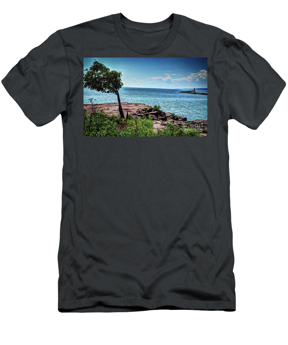 Lake T-Shirt featuring the photograph Two Harbors North Pierhead Light by Deborah Klubertanz