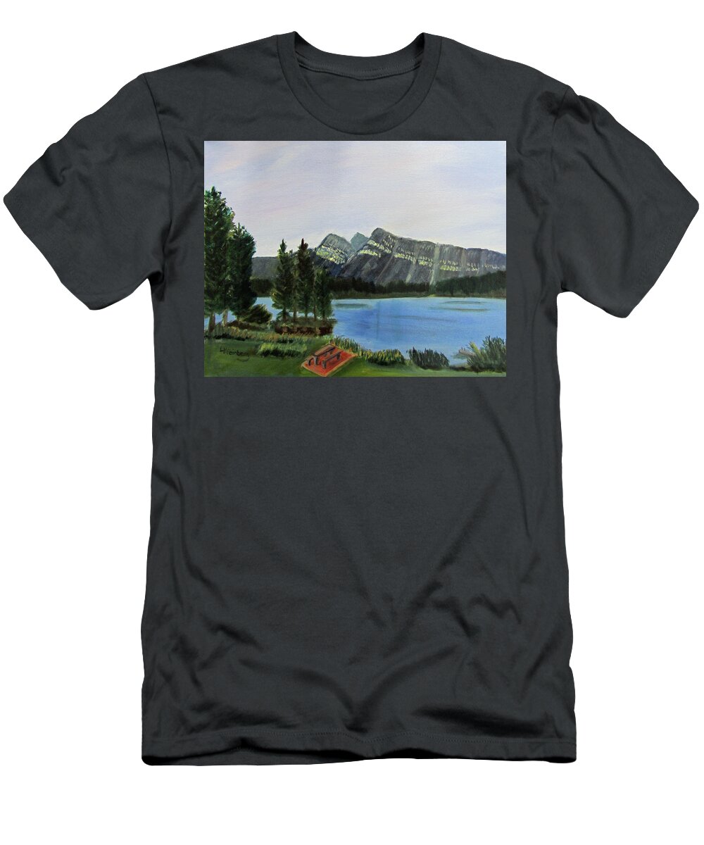 Lake T-Shirt featuring the painting Two Jack Lake by Linda Feinberg