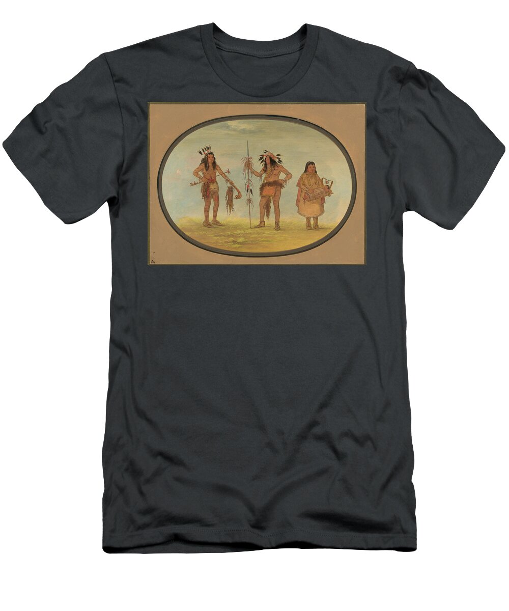 George Catlin T-Shirt featuring the painting Two Ojibbeway Warriors and a Woman by George Catlin