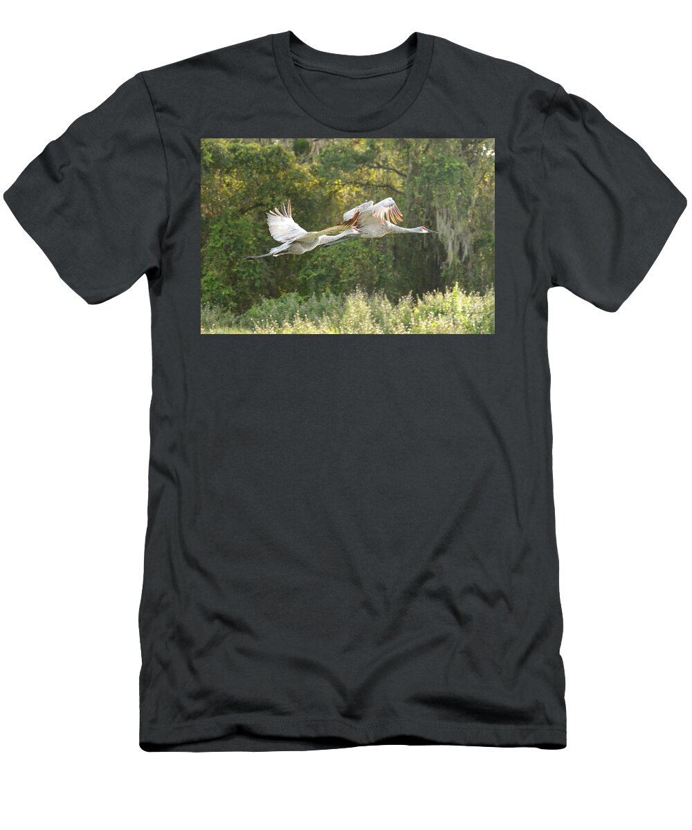 Sandhill Crane T-Shirt featuring the photograph Two Soaring Sandhill Cranes by Carol Groenen