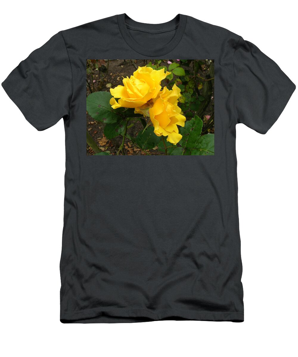 Yellow Roses T-Shirt featuring the photograph Two Yellow Roses by Carolyn Donnell