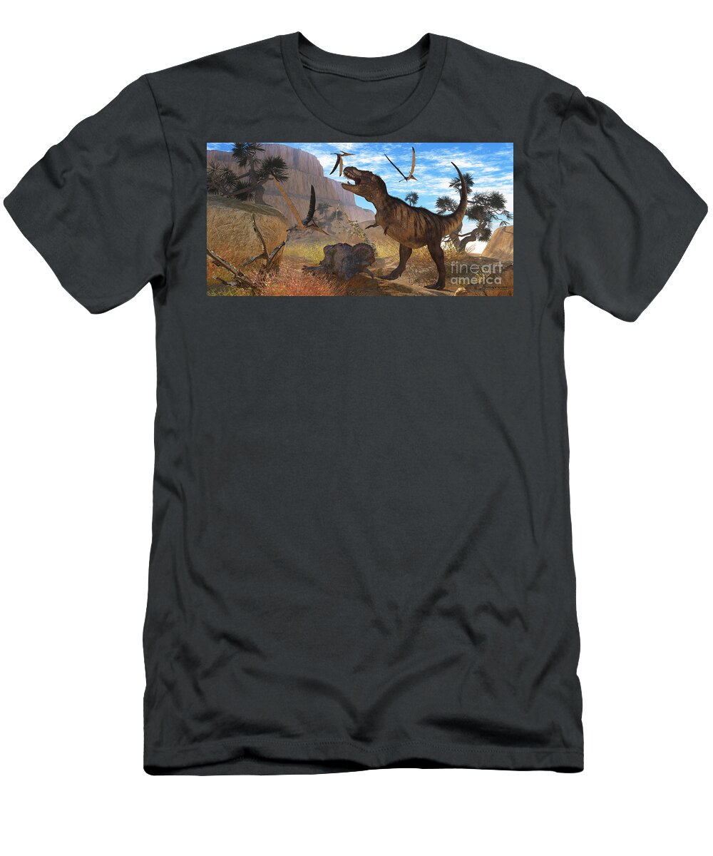 Tyrannosaurus Rex T-Shirt featuring the painting Tyrannosaurus Meeting by Corey Ford