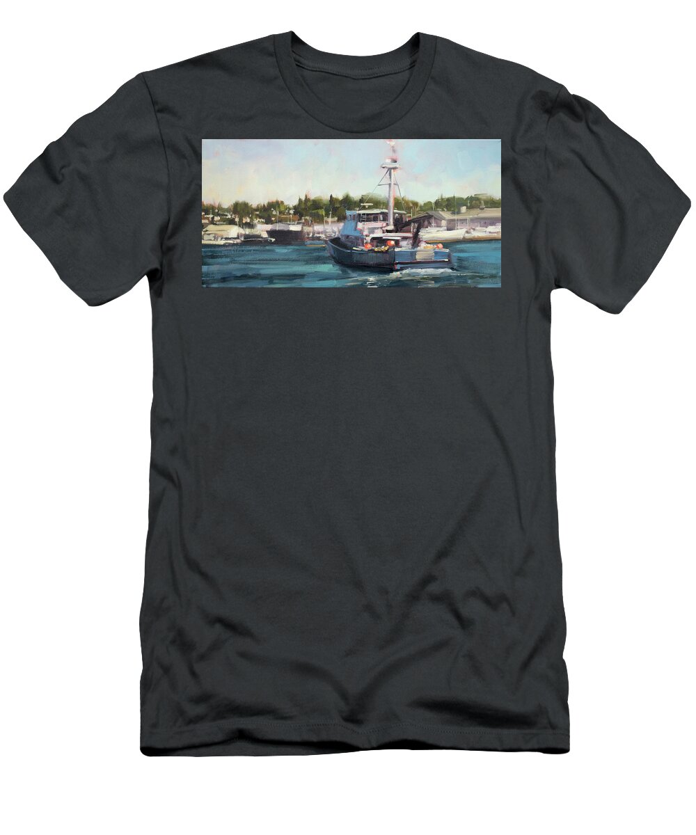 Boats T-Shirt featuring the painting Underway by Charles Thomas Fine Art