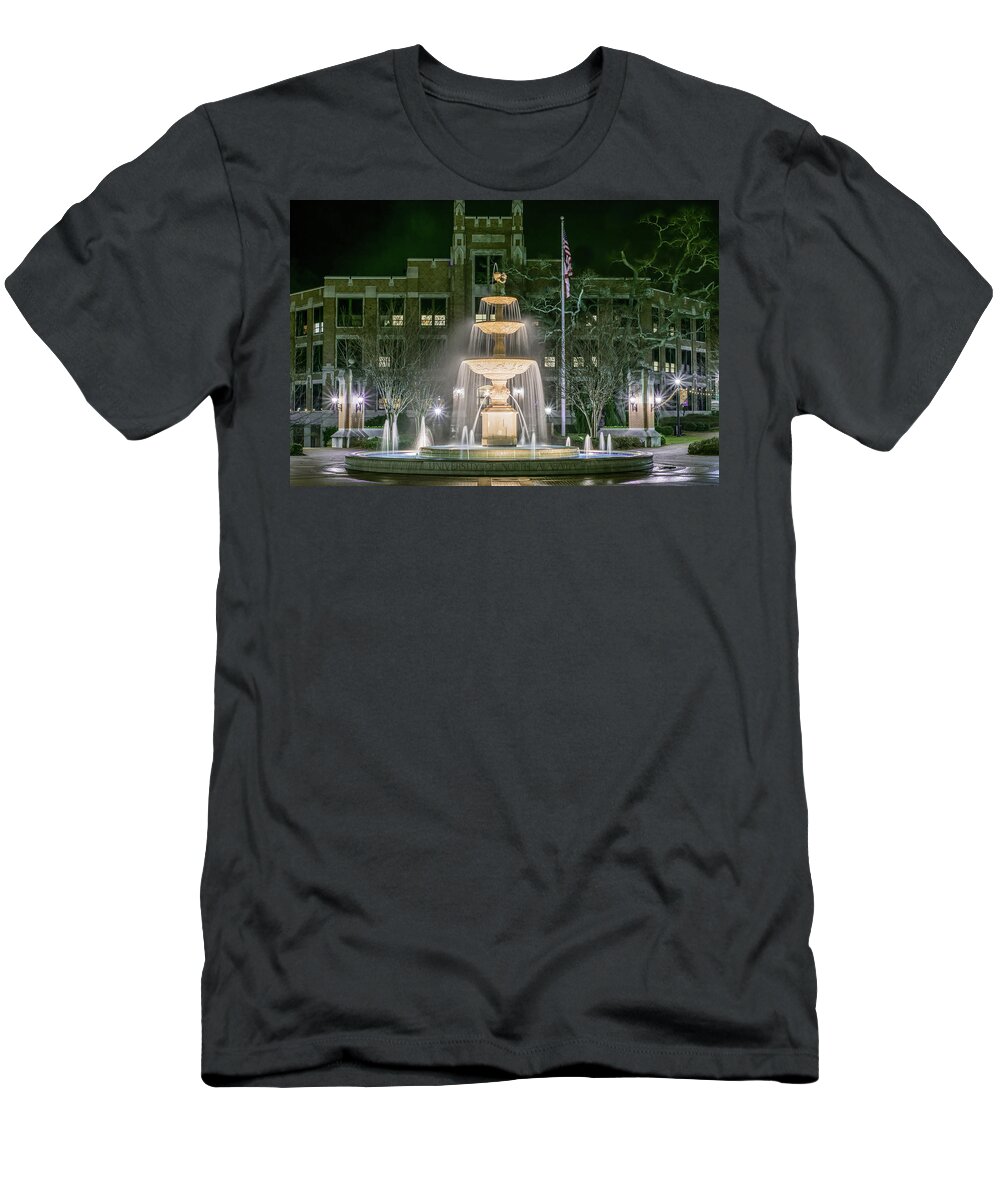 Alabama T-Shirt featuring the photograph University of North Alabama Fountain at Night by James-Allen