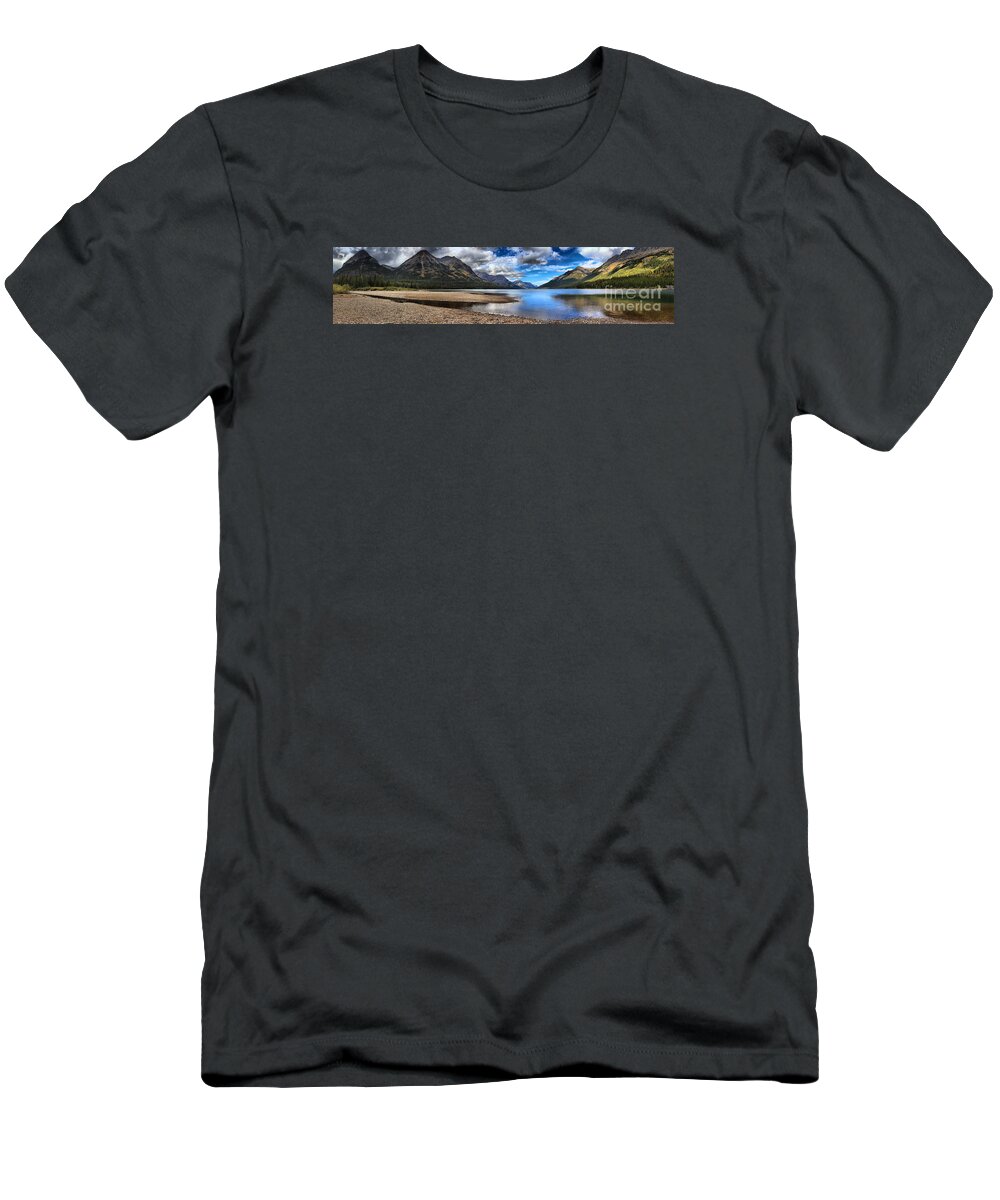 Goat Haunt T-Shirt featuring the photograph Upper Waterton Panoramic Reflections by Adam Jewell