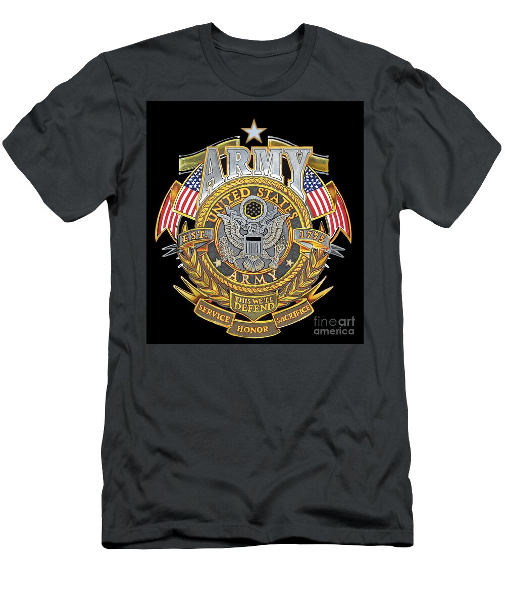 Us T-Shirt featuring the drawing US Army by Bill Richards
