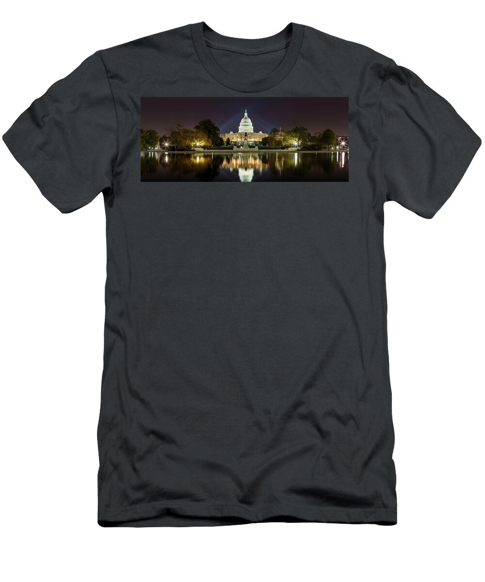 Architecture T-Shirt featuring the photograph US Capitol Night Panorama by Val Black Russian Tourchin