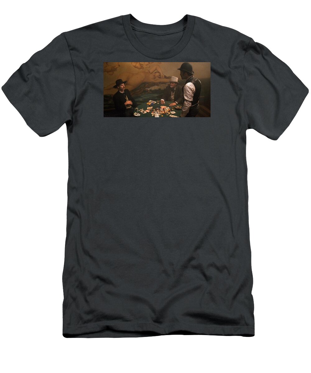 Val Kilmer As Doc Holliday Gambling Tombstone Set 1993 T-Shirt featuring the photograph Val Kilmer as Doc Holliday gambling Tombstone set 1993-2015 by David Lee Guss