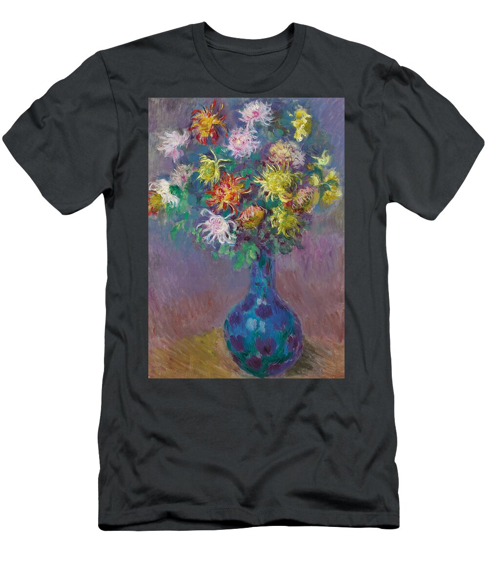 Claude Monet T-Shirt featuring the painting Vase of Chrysanthemums by Claude Monet